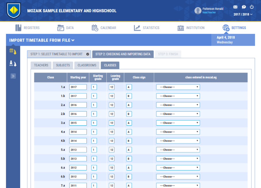 Importing data (students, teachers, timetable)