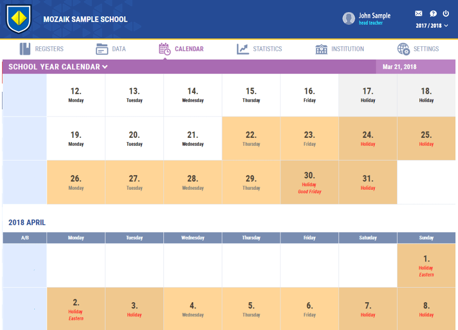 Managing school year schedule