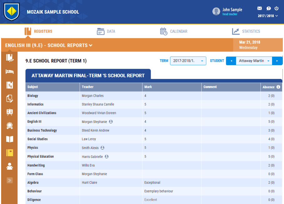 Student school reports
