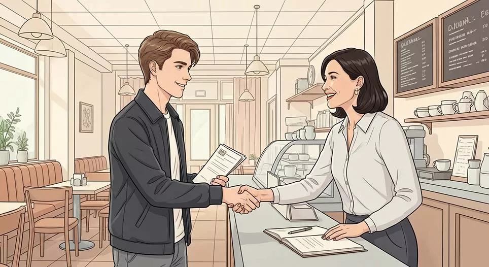 Entrevista de trabajo en una cafetería