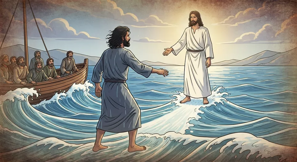 Pedro camina sobre el agua