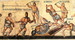 Gladiadores em um mosaico romano