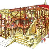 Possível cenário da construção de um templo na Grécia Antiga do século V a.C.