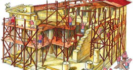 Isto é o que a construção de um edifício do templo pode ter parecido na antiga Hellas no século 5 aC