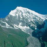 The glacier flow of the 7,234 m high Langtang Lirung in the Himalayas