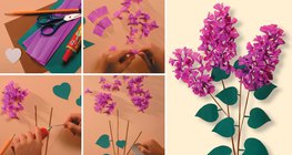 Fazendo flores lilás de papel crepom