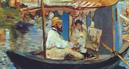Édouard Manet - Monet em seu Studio Boat (1874, Impressionismo)
