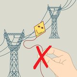 A kite's string must not be touched if it gets stuck on a transmission line