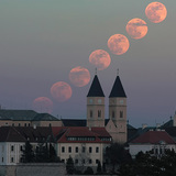 Multiple exposure of the rising full moon