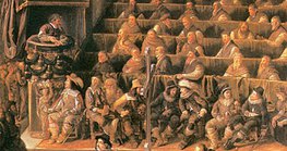 Galileo (canto superior esquerdo) no julgamento da Inquisição