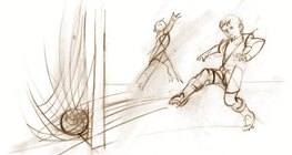 Um menino jogando futebol