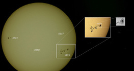 A superfície solar salpicada de manchas solares