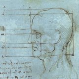 Л. да Винчи, Скица пропорција главе, око 1490. год