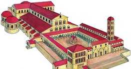 Reconstrução de desenho da Basílica de São Pedro de 1450 (arte cristã primitiva)