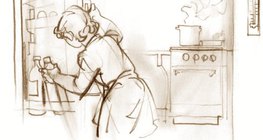 Sopa quente, sumo de fruta frio