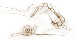 O caracol é lento, enquanto o coelho é rápido