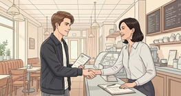 Entrevista de trabajo en una cafetería