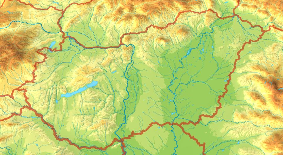 Mapa topográfico da Hungria