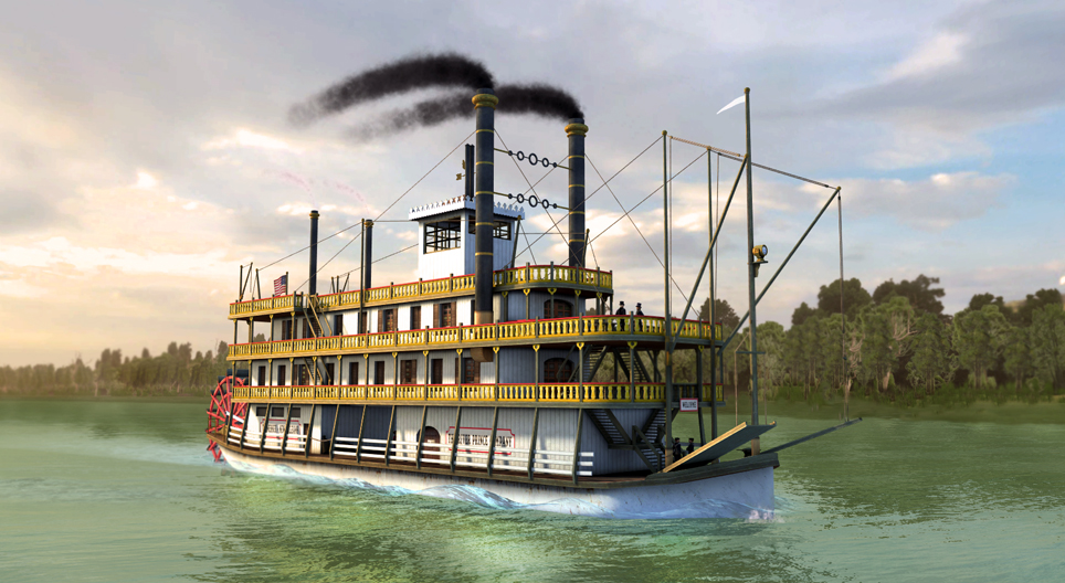 Barco a vapor no Rio Mississippi